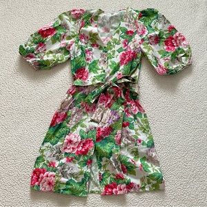 Floral Puff Sleeve Button Up Mini Dress